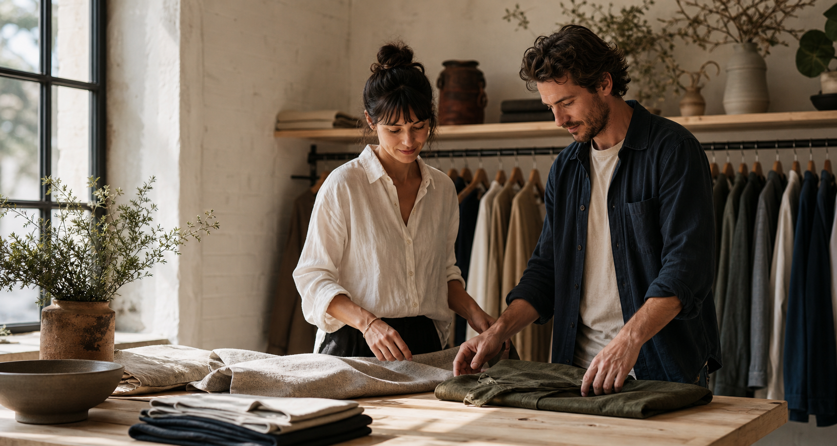 The Paslas team selecting considered fabrics