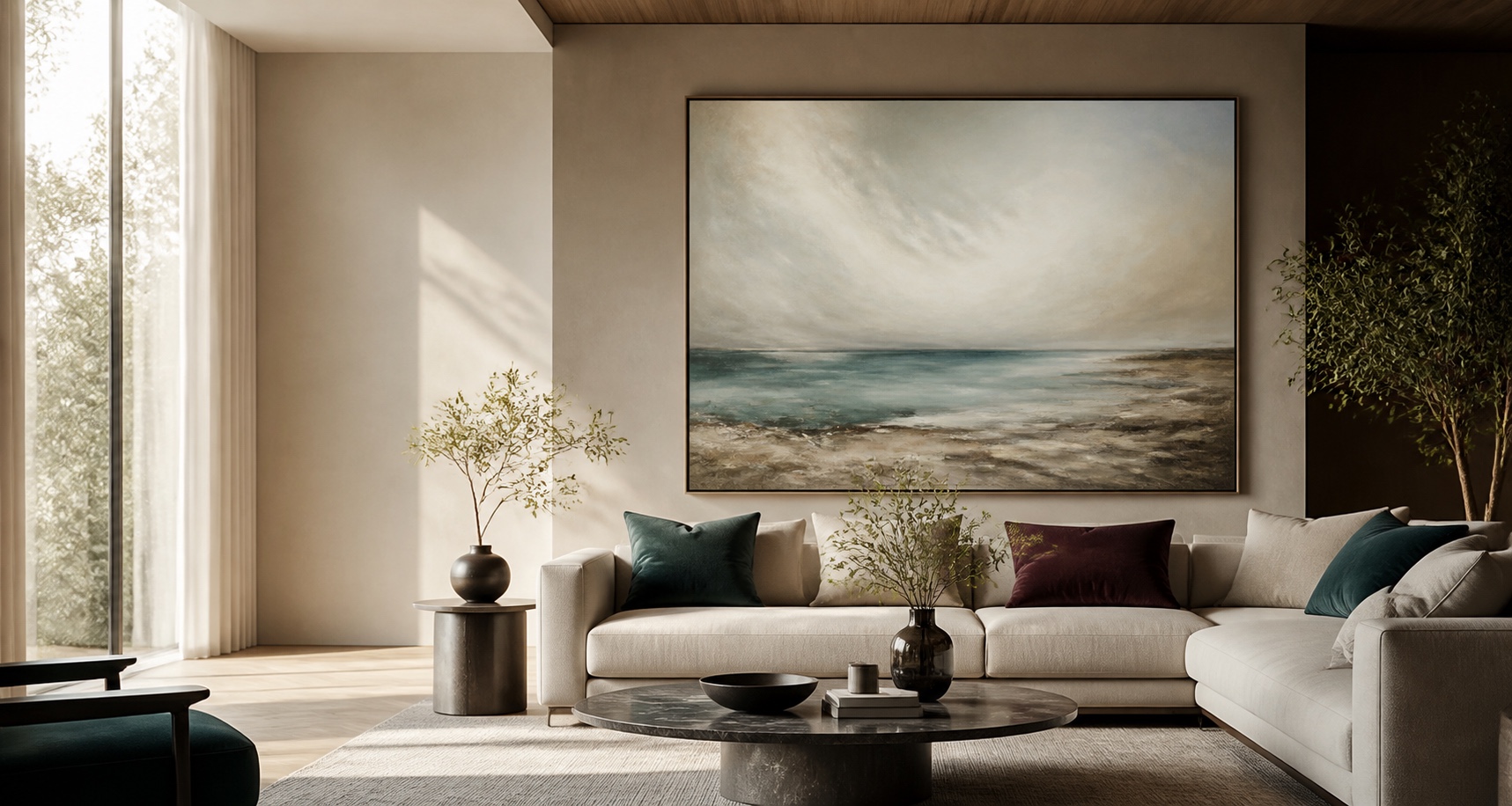 Large canvas wall art in a premium living room