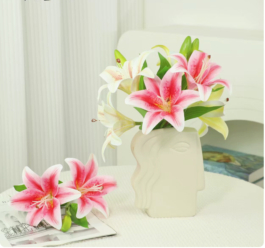 32cm 3D Double-Bloom Artificial Lily Pick with Bud — image 2