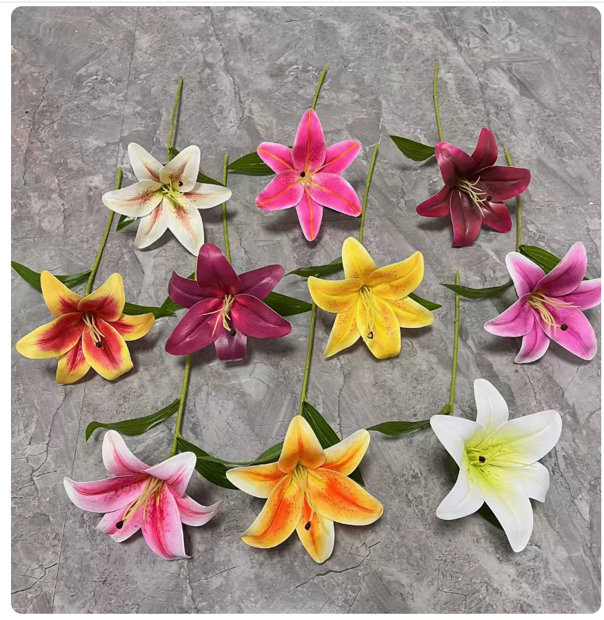Artificial single lily flower stems in nine colour options