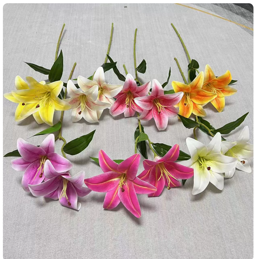 Realistic Double-Bloom Faux Silk Lily Stem — image 2