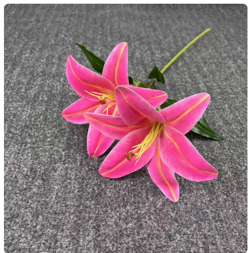 Realistic Double-Bloom Faux Silk Lily Stem — image 3
