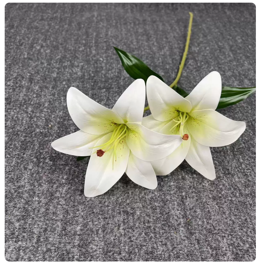 Realistic Double-Bloom Faux Silk Lily Stem — image 4
