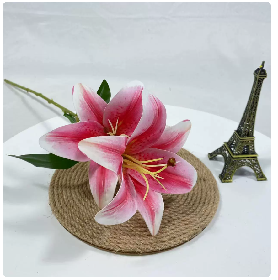 Realistic Double-Bloom Faux Silk Lily Stem — image 6