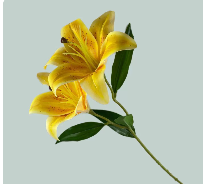 Realistic double-bloom faux silk lily stem