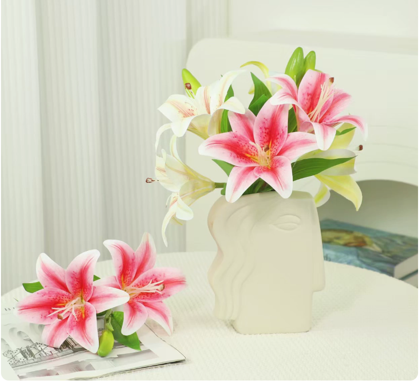 32cm 3D Faux Lily Stem &ndash; 2 Blooms + 1 Bud — image 6