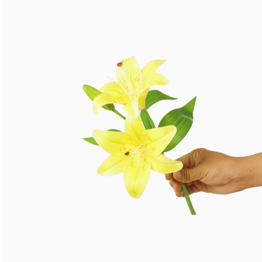 32cm artificial lily stem with two blooms and one bud