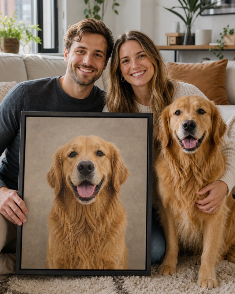 Couple with pet portrait